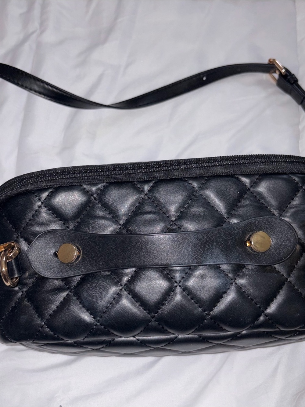 Black Quilted Makeup Travel Bag with Gold Hardware